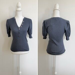 NWT | White House Black Market | Blue Cashmere Blend Short Sleeve Henley Top